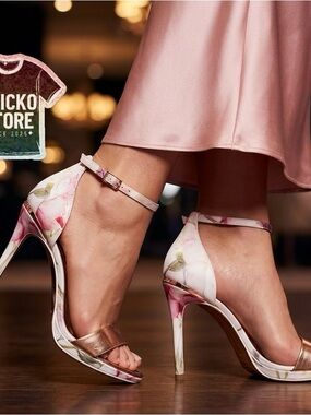 TED BAKER London 'CHARV' Floral & Rose Gold Stiletto Sandals Size 5: STUNNING!